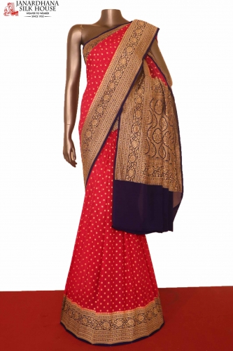 Exclusive Butta Contrast Banarasi Georgette Silk Saree